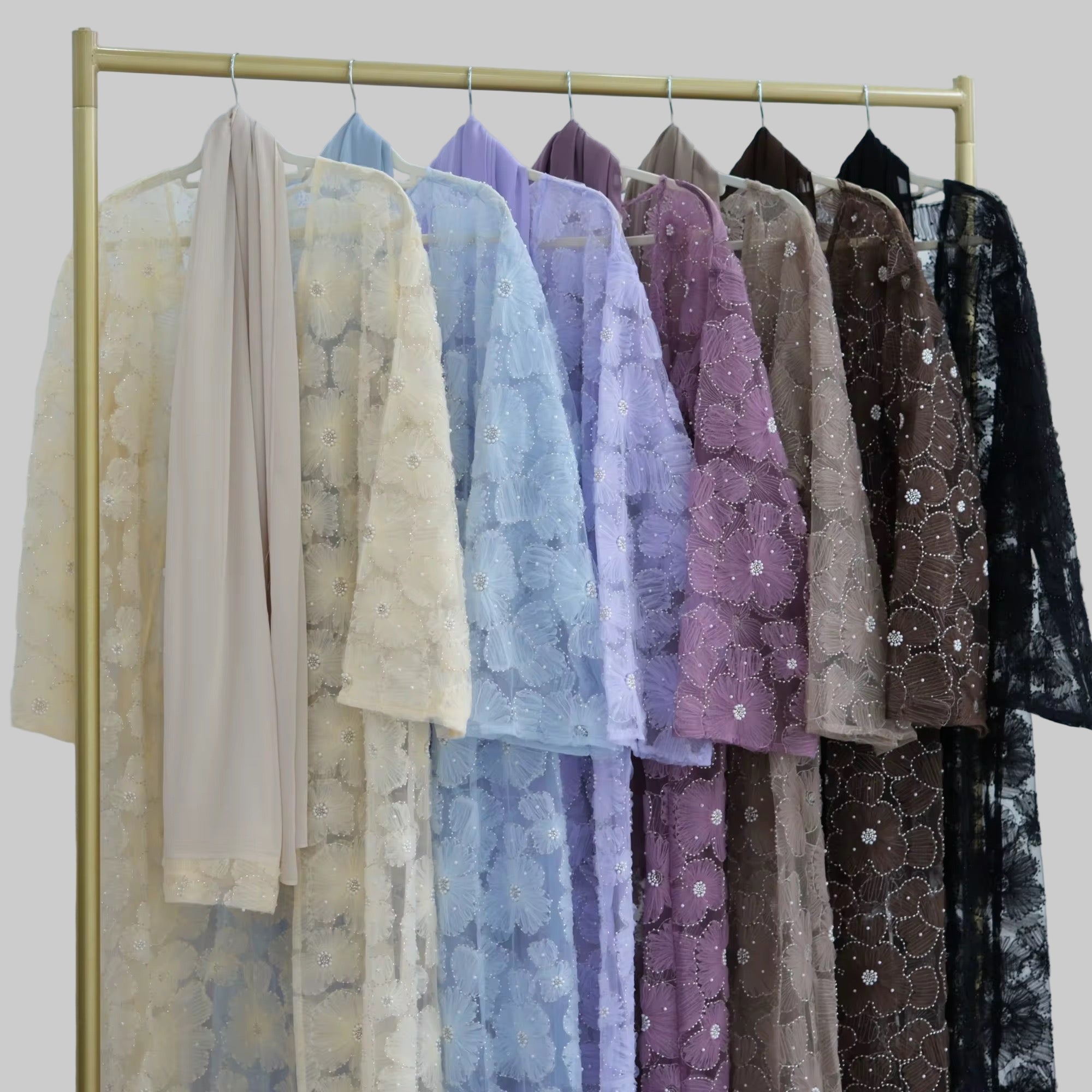 Haya Pearl Bloom Abaya Embellished Set 3 Piece Pre-Order