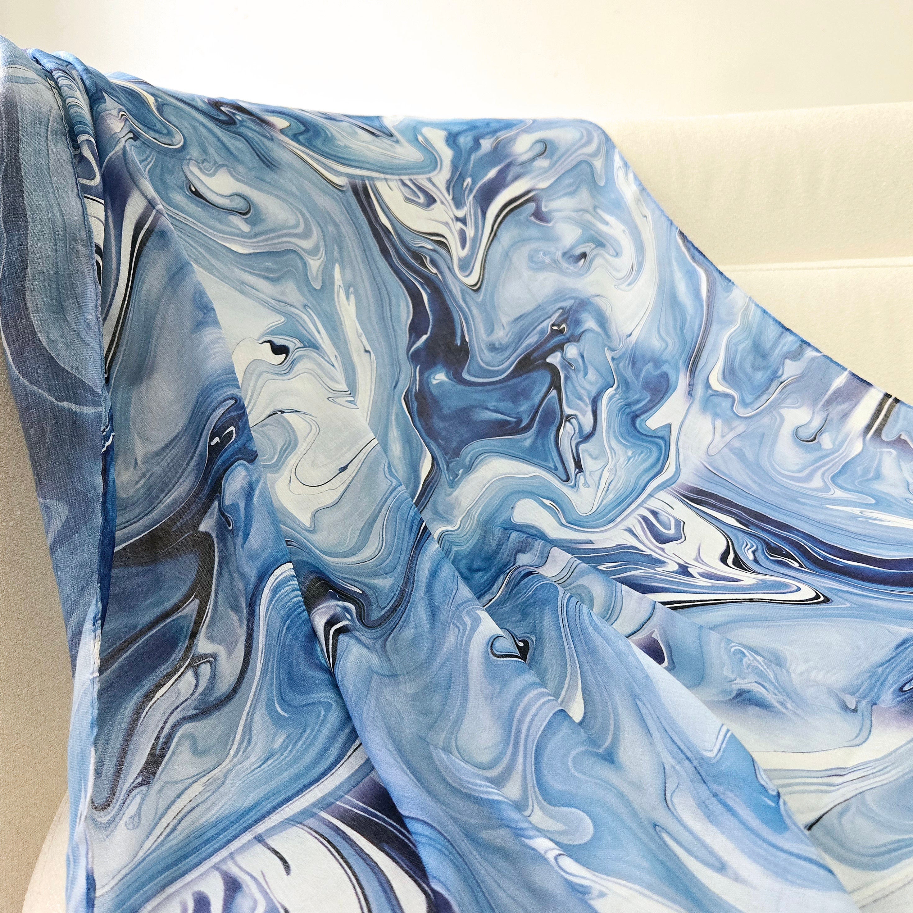 Blue Waves Watercolour Printed Hijab