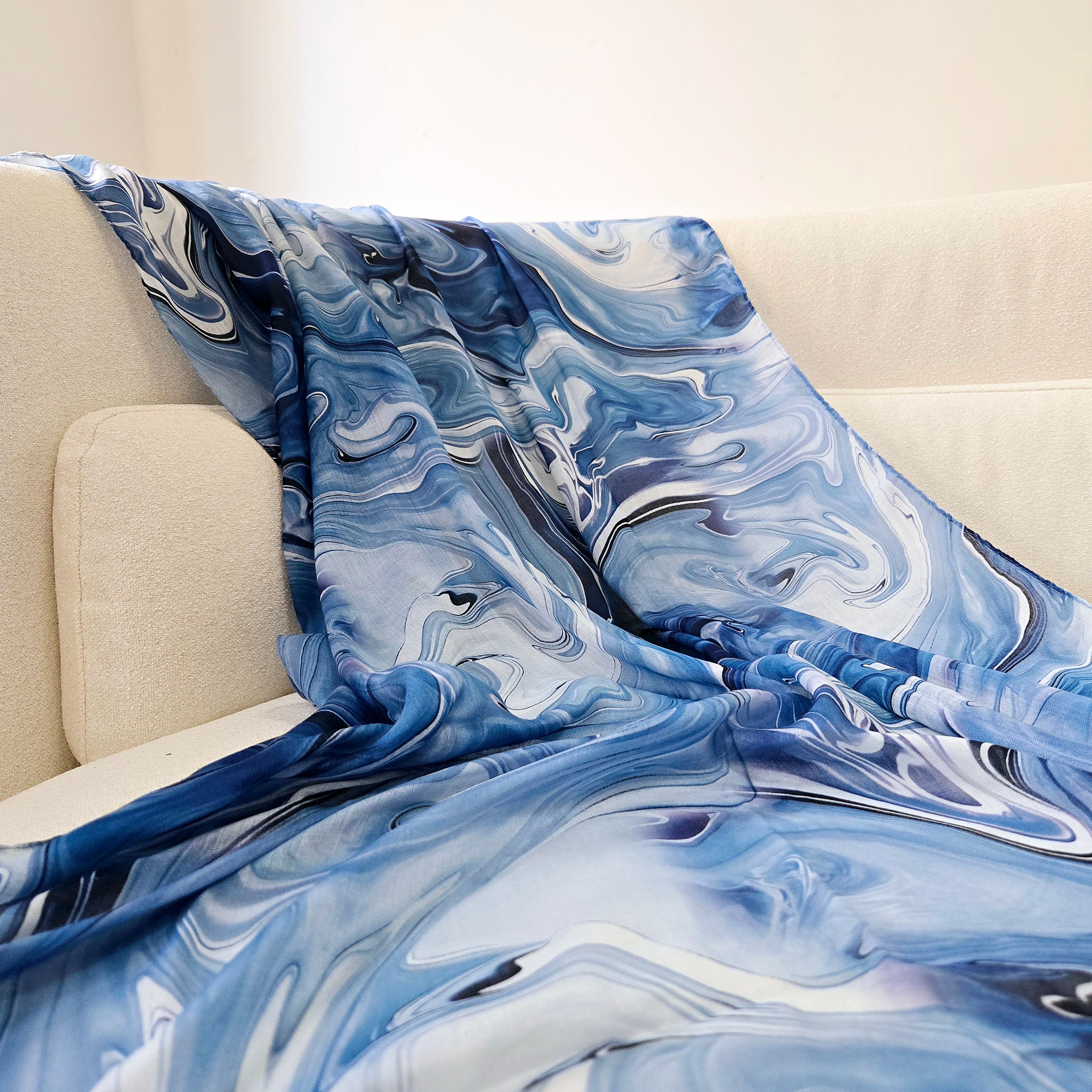 Blue Waves Watercolour Printed Hijab