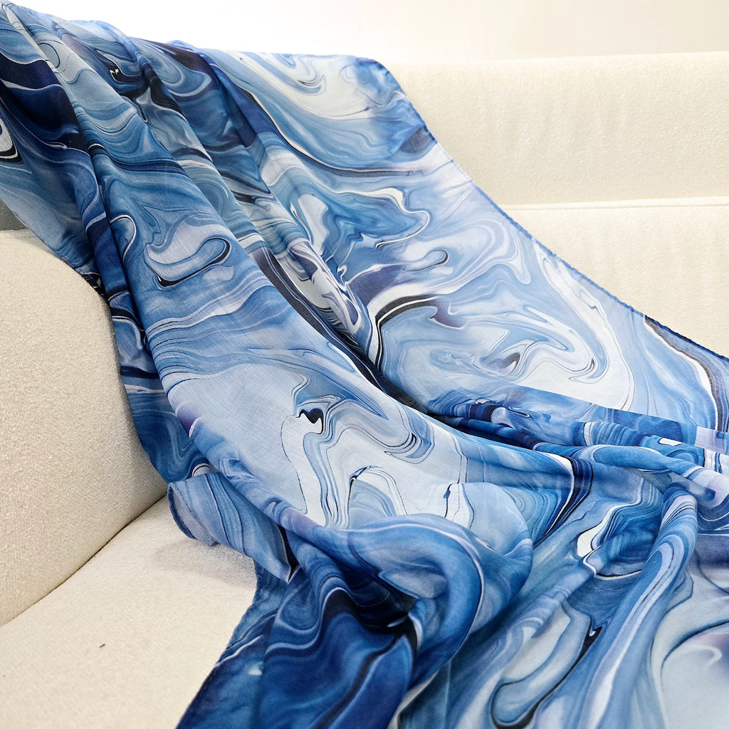 Blue Waves Watercolour Printed Hijab