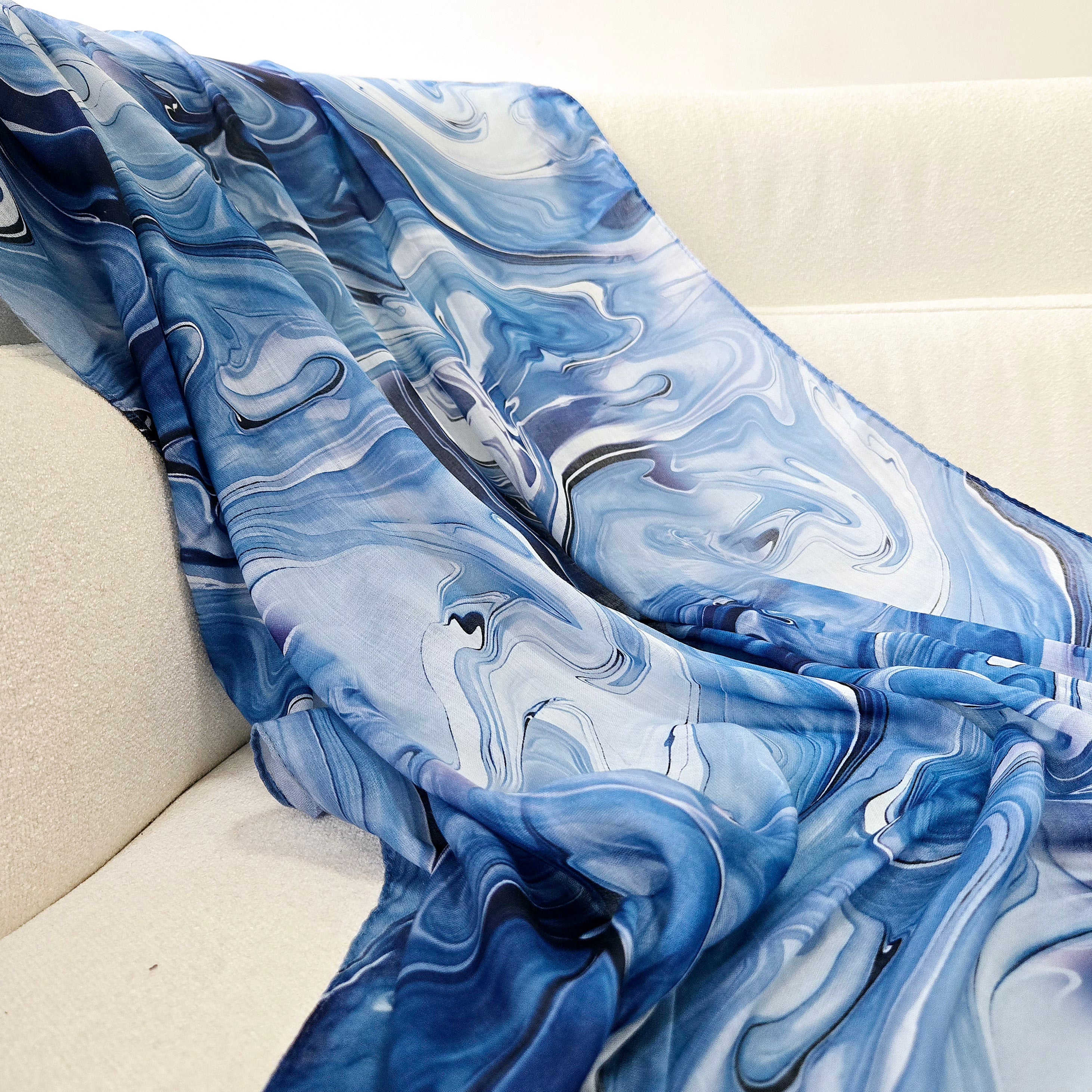 Blue Waves Watercolour Printed Hijab
