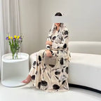 Petal Noir Floral Printed Abaya and Scarf