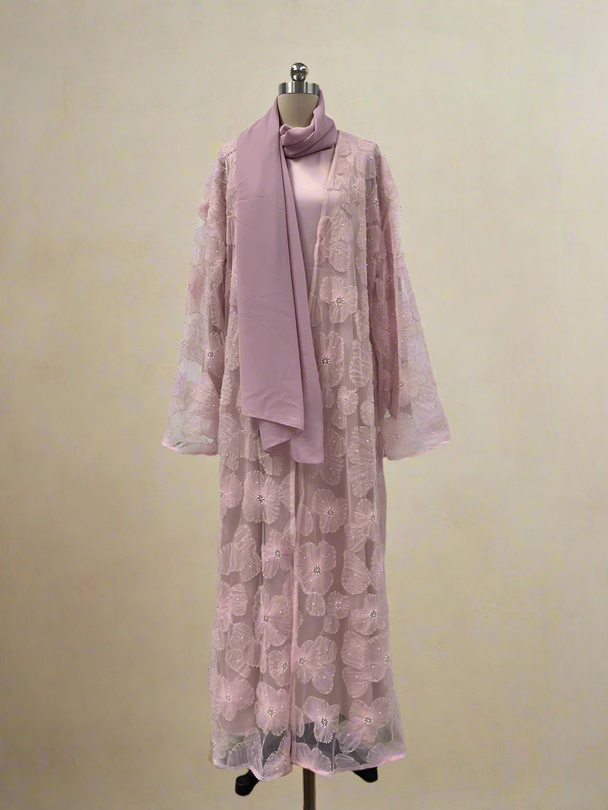 Haya Pearl Bloom Abaya Embellished Set 3 Piece Pre-Order