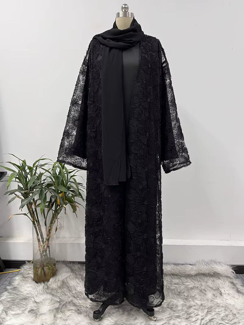 Haya Pearl Bloom Abaya Embellished Set 3 Piece Pre-Order