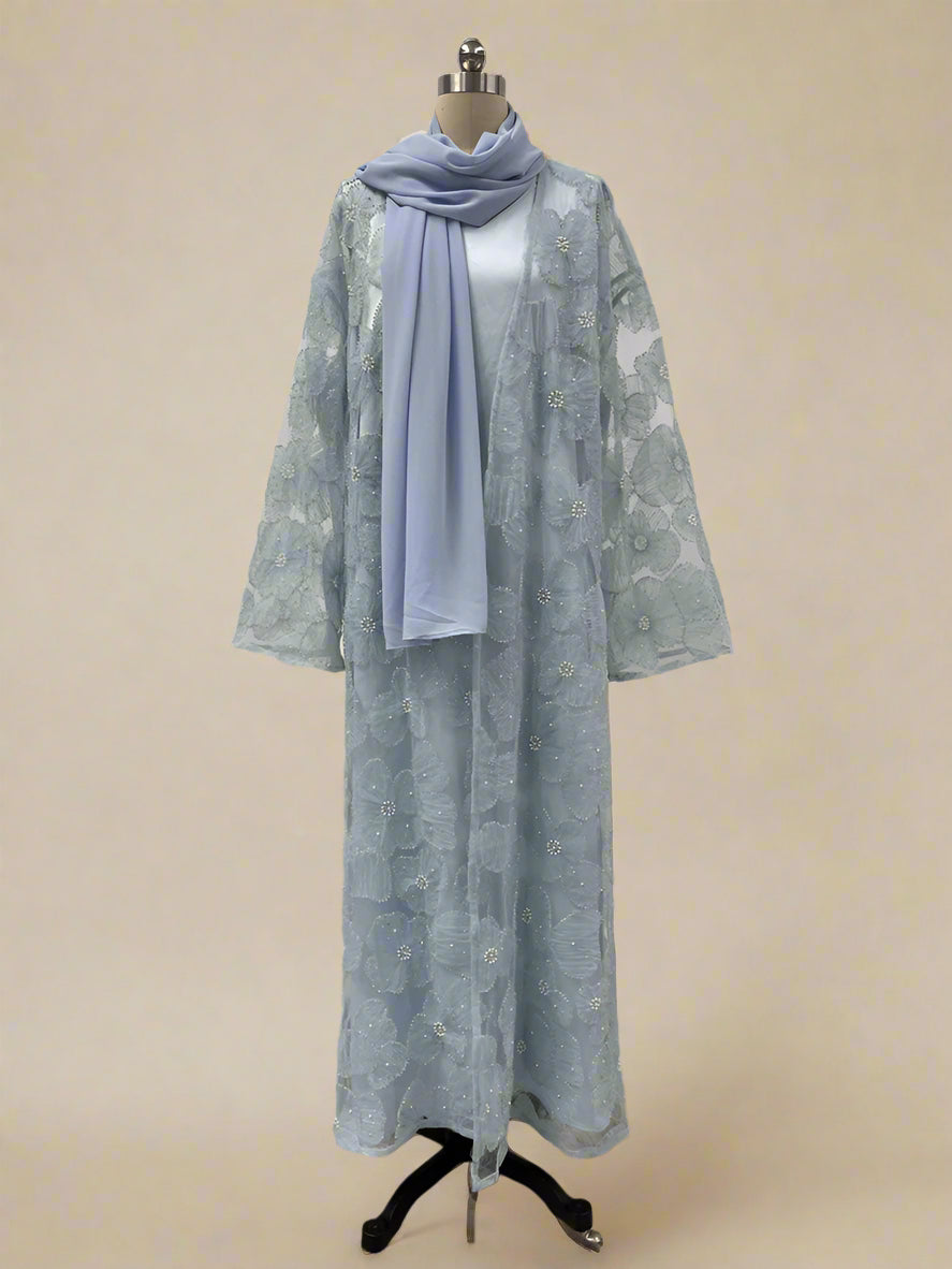 Haya Pearl Bloom Abaya Embellished Set 3 Piece Pre-Order