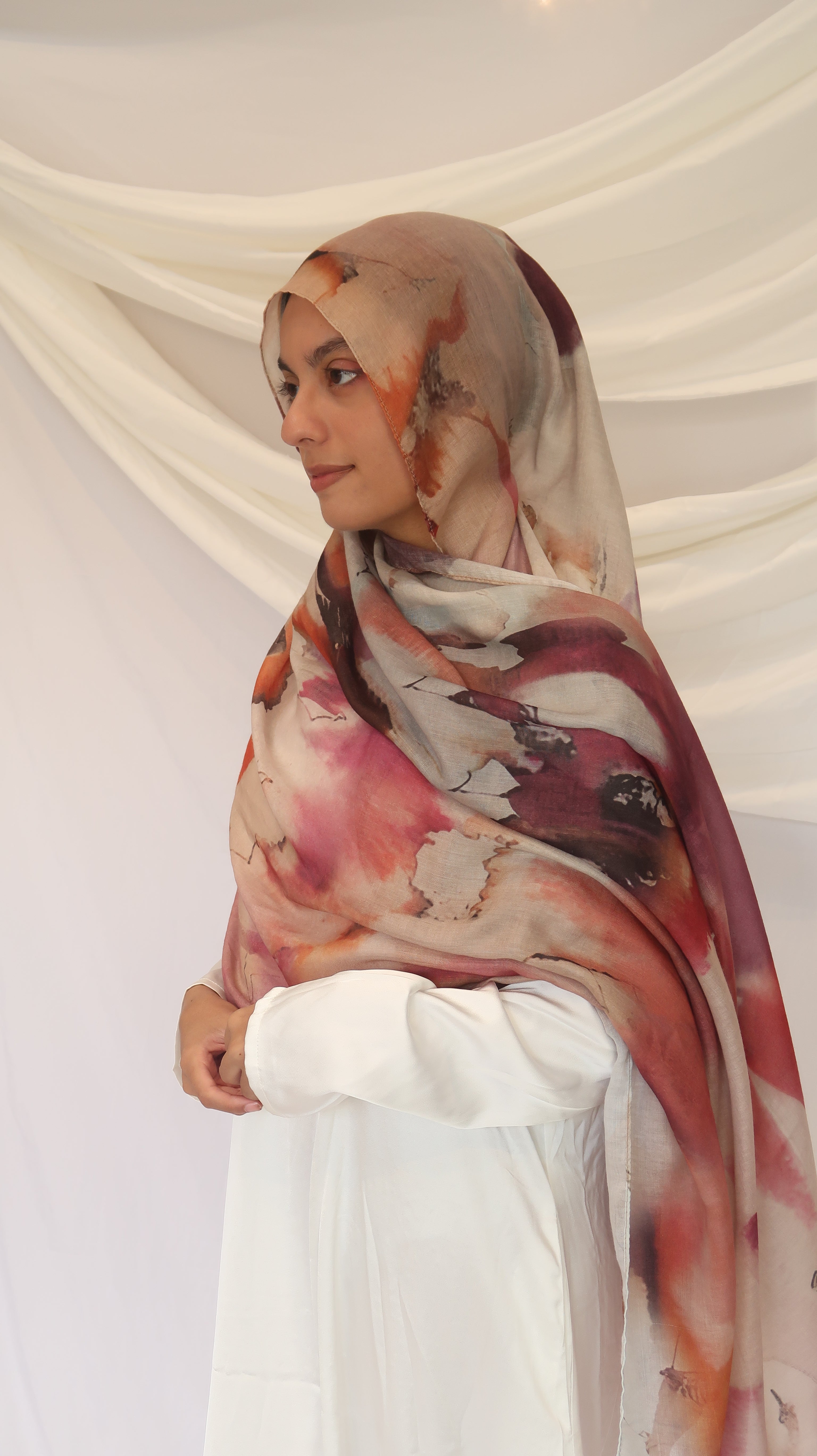 Floral Pink Watercolour Printed Hijab
