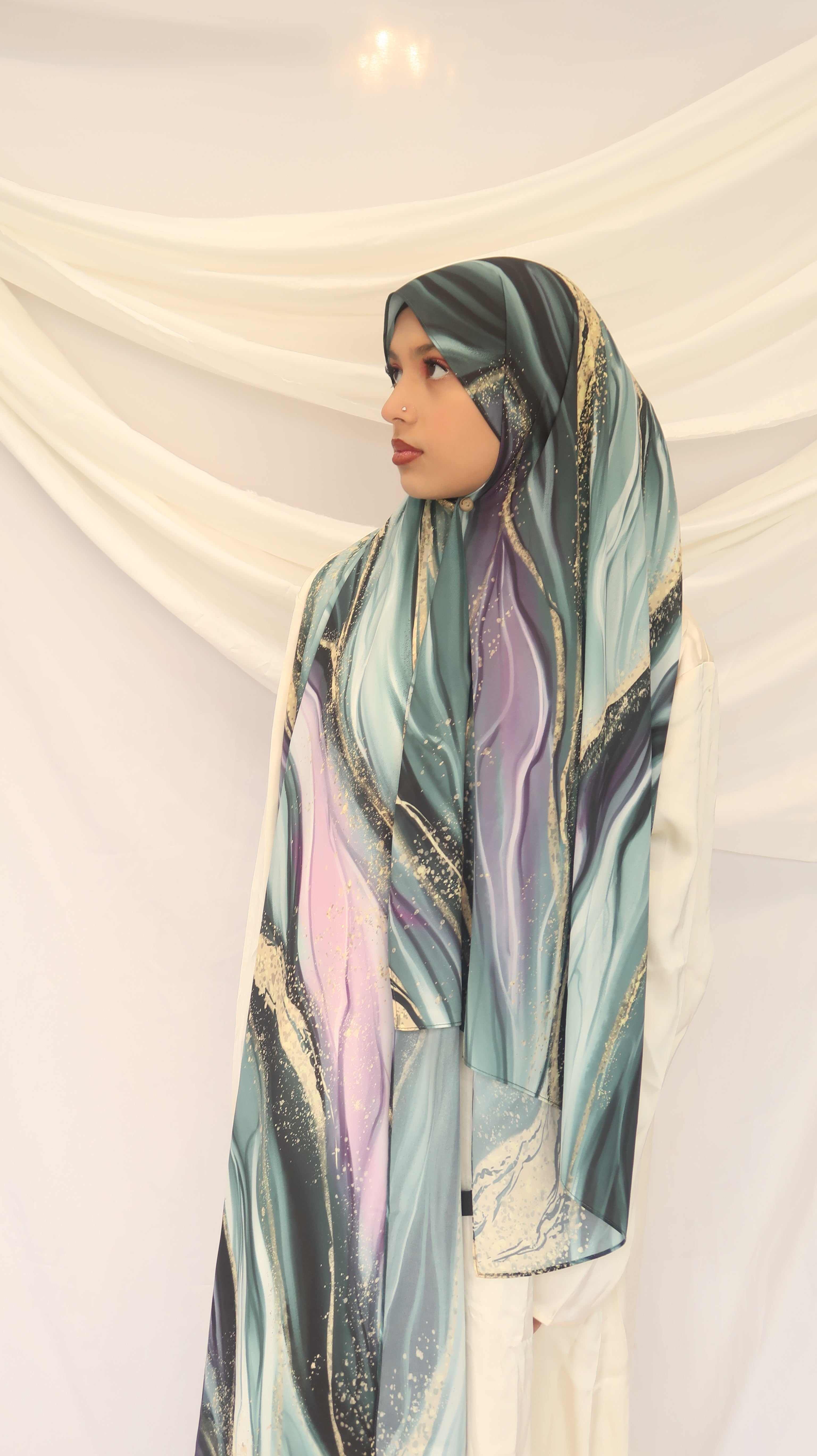 Emerald Galaxy - Premium Korean Chiffon Printed Scarf