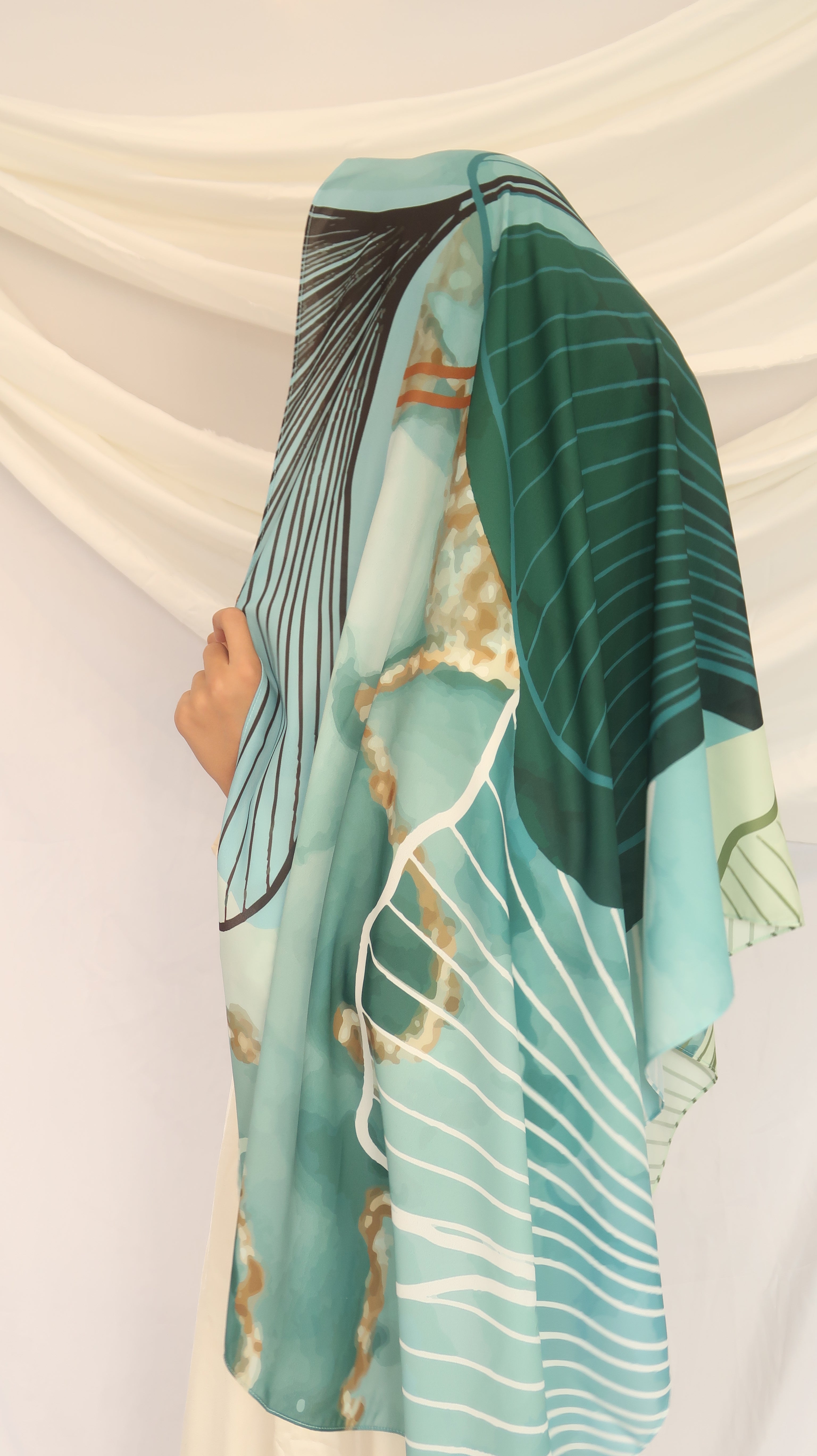 Jade Horizon - Premium Korean Chiffon Printed Scarf