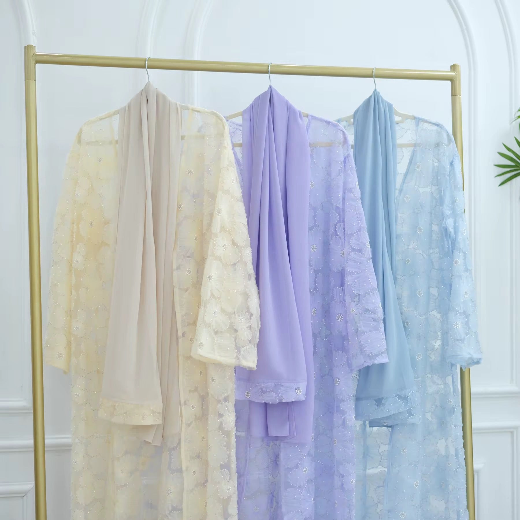 Haya Pearl Bloom Abaya Embellished Set 3 Piece Pre-Order