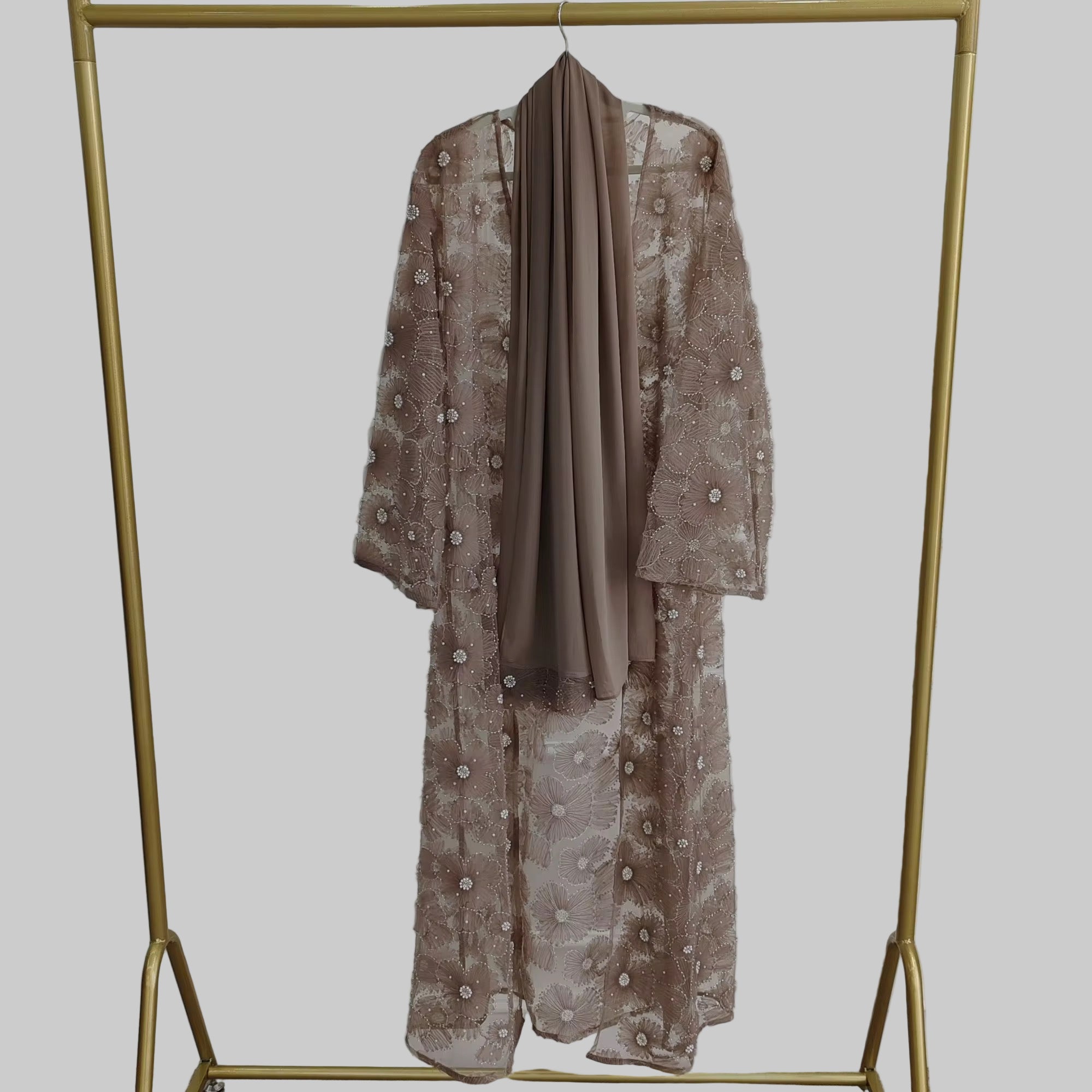 Haya Pearl Bloom Abaya Embellished Set 3 Piece Pre-Order
