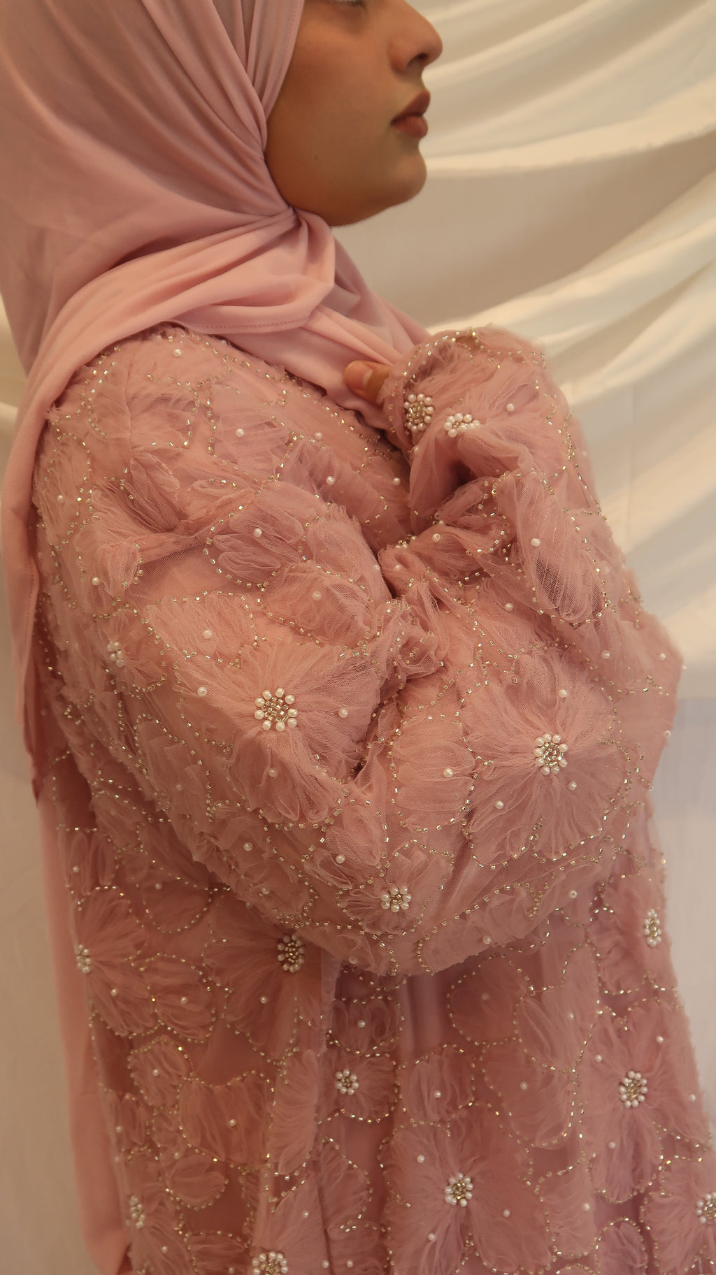 Haya Pearl Bloom Abaya Embellished Set 3 Piece Pre-Order