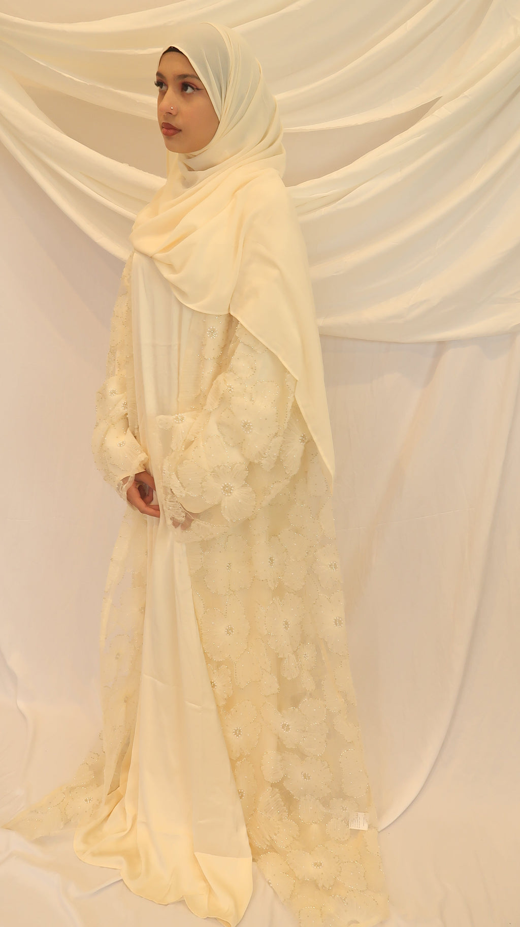Haya Pearl Bloom Abaya Embellished Set 3 Piece Pre-Order