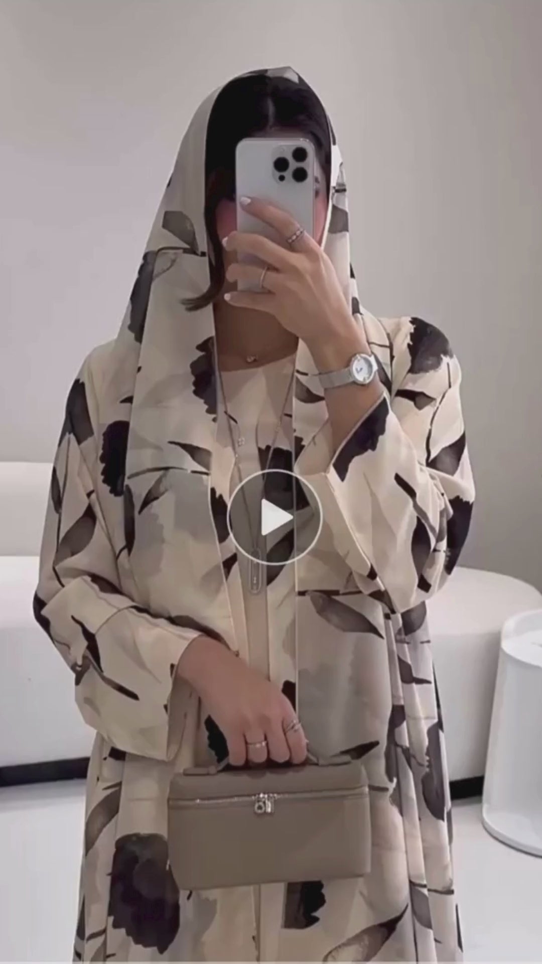 Petal Noir Floral Printed Abaya and Scarf