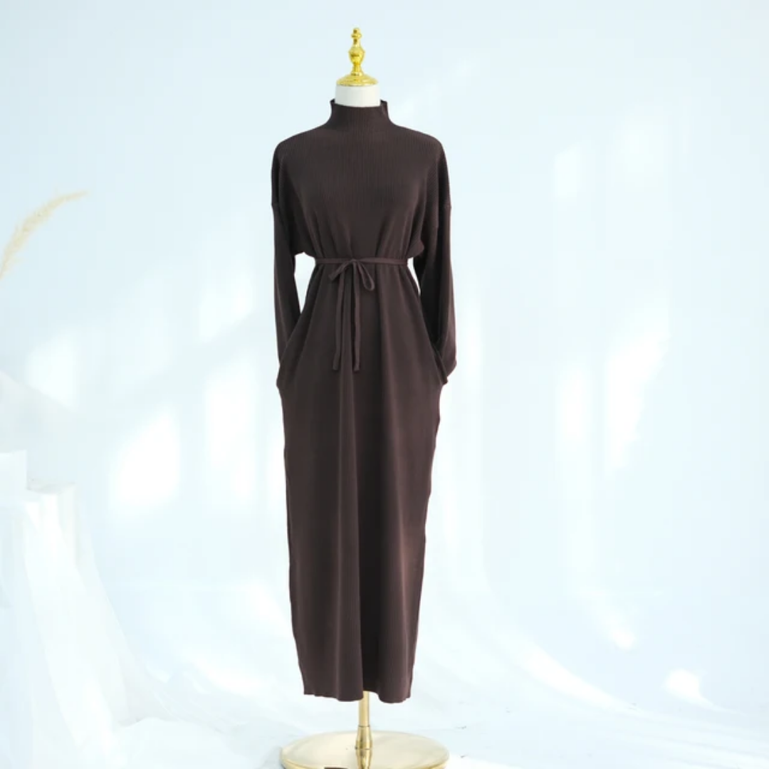 Ribbed Thin Knit Abaya Dress With Pockets