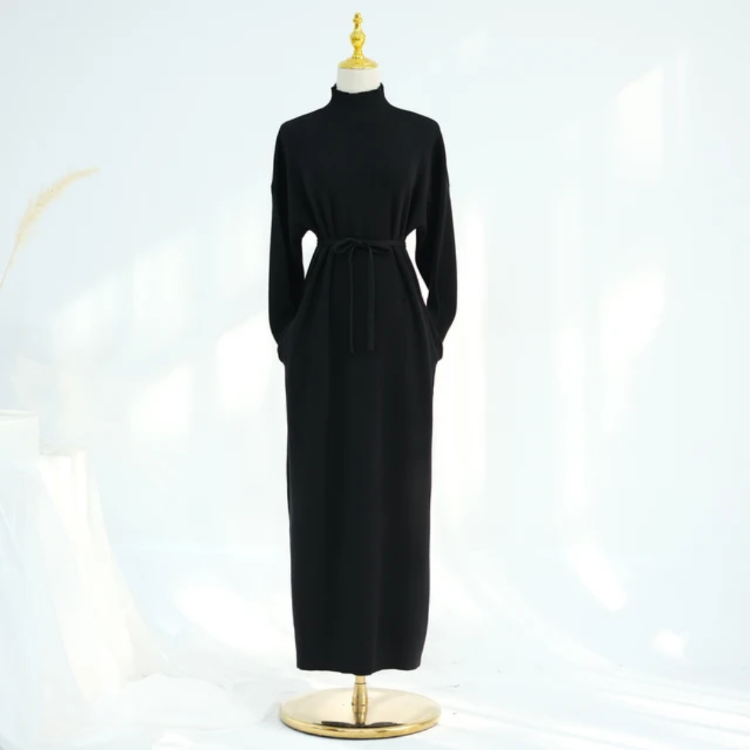 Ribbed Thin Knit Abaya Dress With Pockets