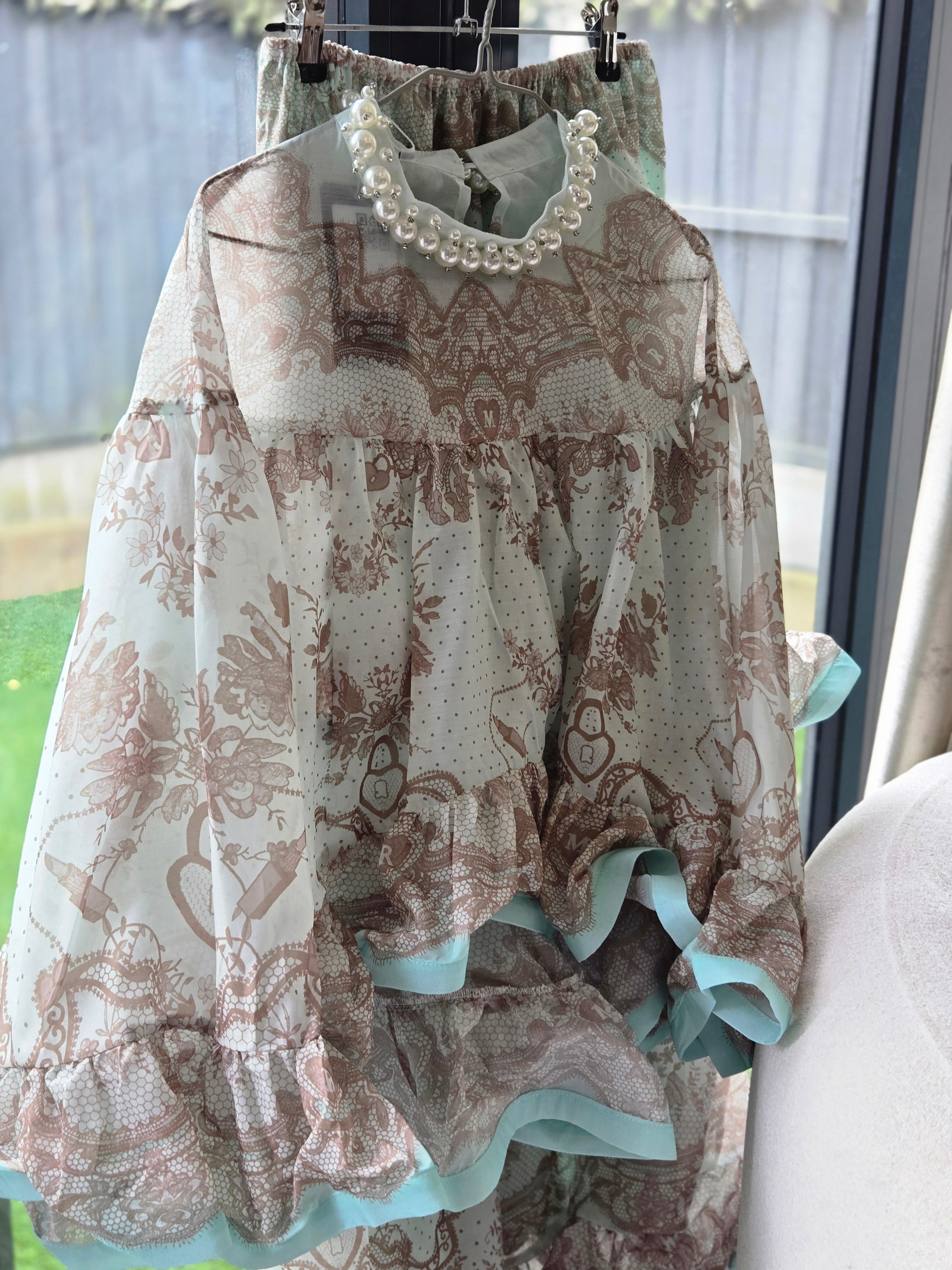 Olivia 2 Piece Blouse and Skirt Set French Ruffles Lightweight & Soft | Ethereal Collection