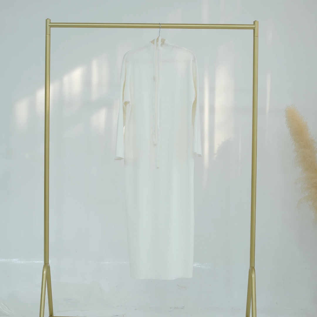 Ribbed Thin Knit Abaya Dress With Pockets